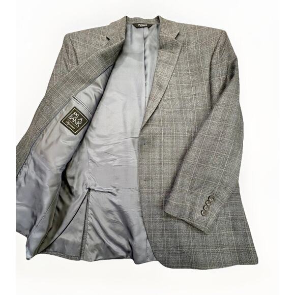 Jos A Bank Signature Collection Blue Grey Plaid Blazer Silk/Wool 4 Button 42R - Picture 2 of 9
